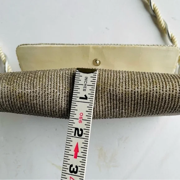 Vintage "RICHERE" Beaded Purse Evening Bag Silver Gold 1960's Hand Made in Japan - Picture 16 of 16